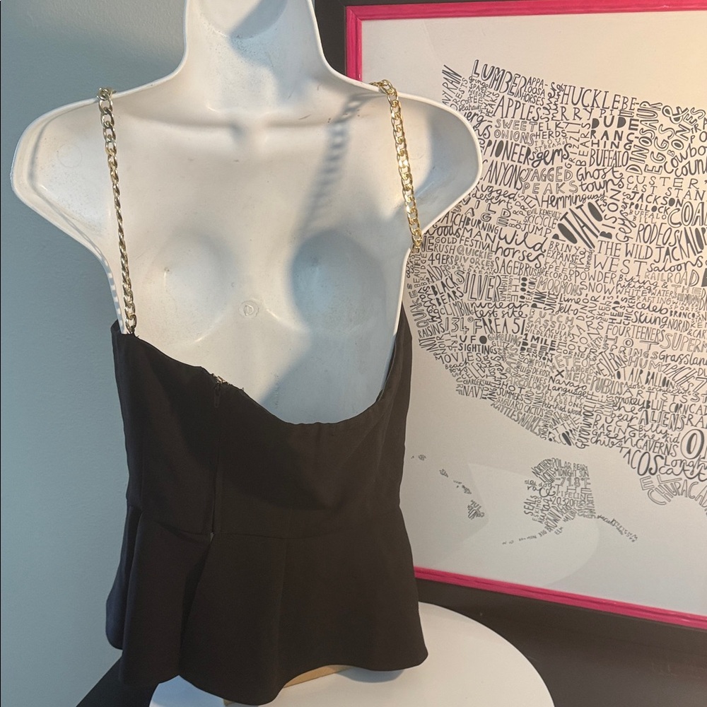 bebe NWT Black Halter Top with Gold Chain Straps - Picture 2 of 5